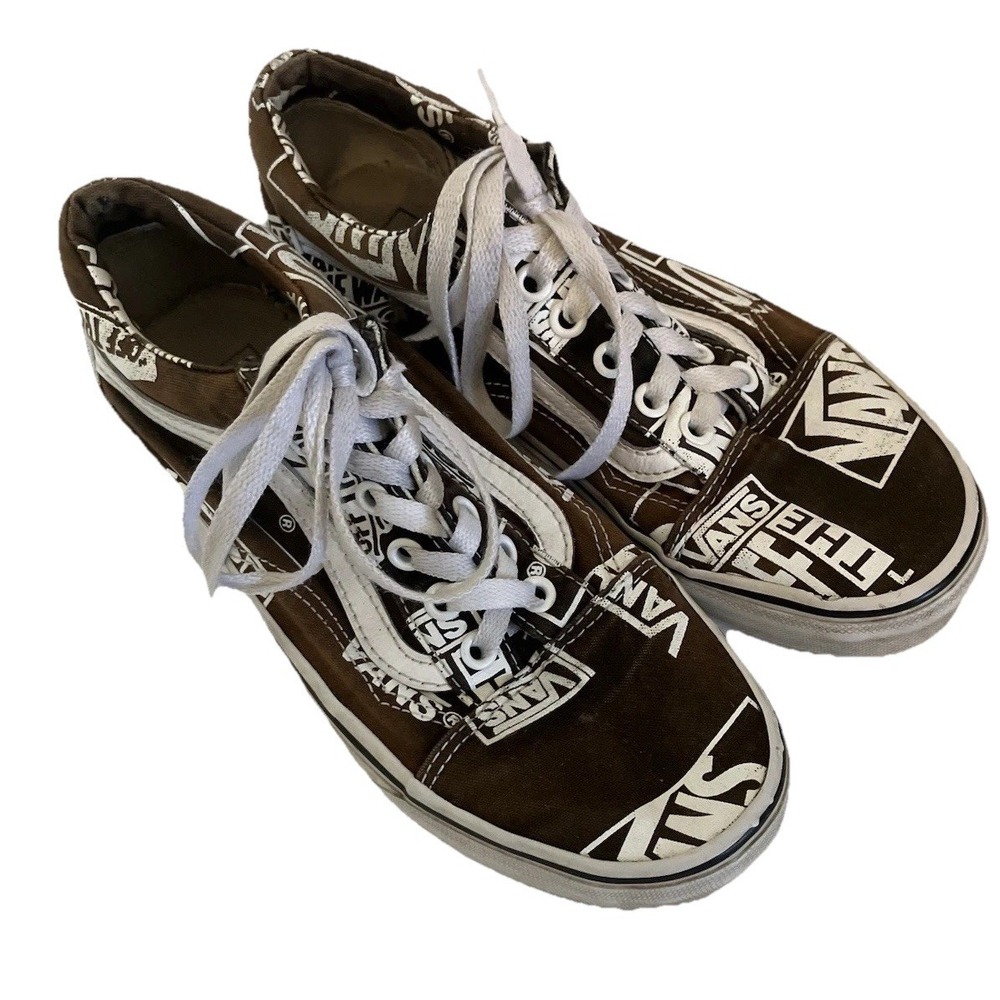 Vans Shoes‎ Men Size 5 Women Sz6.5  Brown Logo Off  The Wall Canvas Lace Up